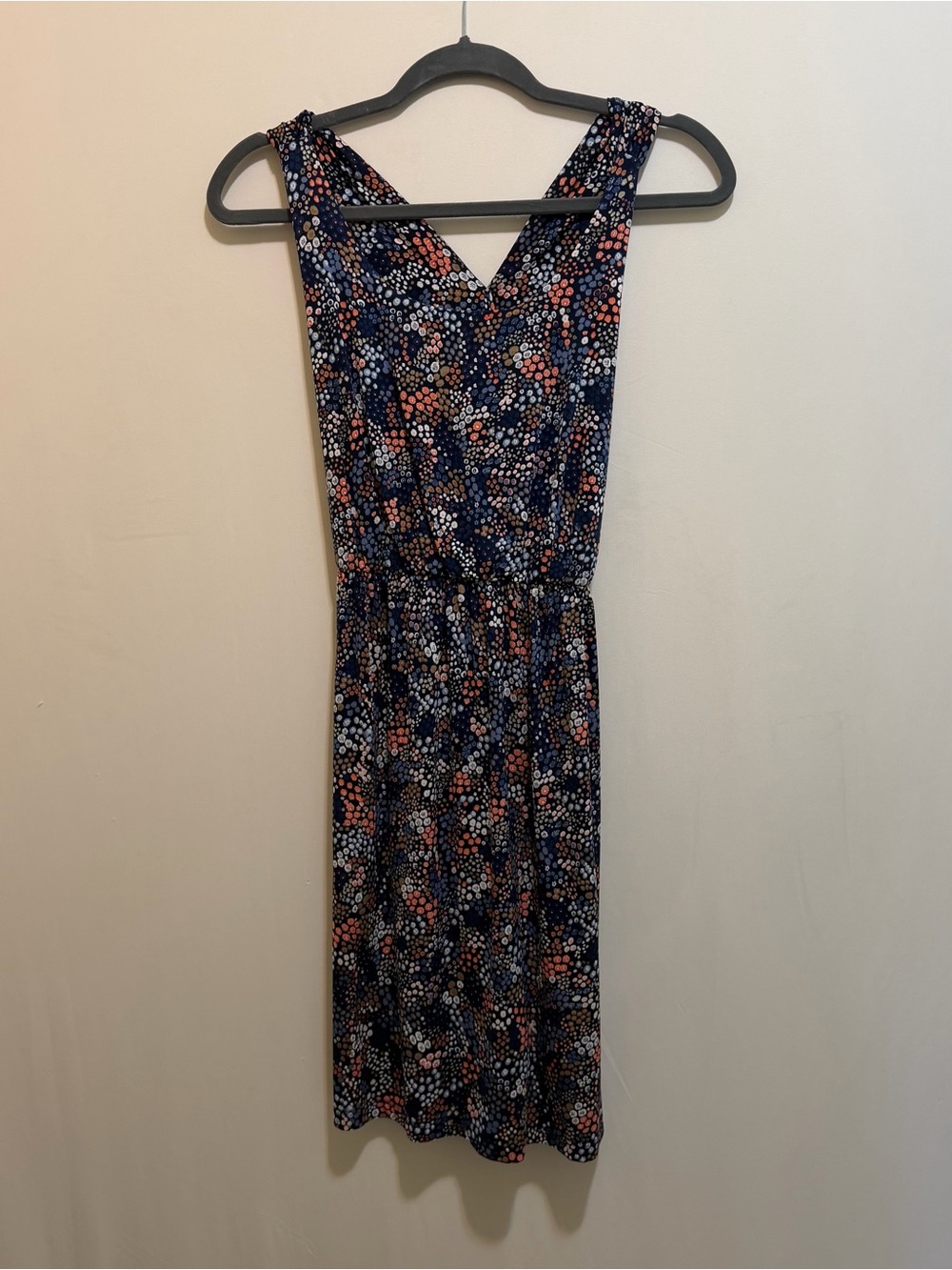 Kaileigh Navy Floral Midi Dress with Pink & White Dots